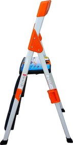 Scara dubla pliabila din aluminiu emailat HouseXL® Harbinger, plianta, maxim 155 kg, trepte si platforma acoperite cu plastic anti-aderent, picioare