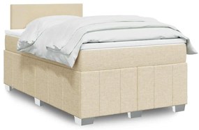 vidaXL Pat box spring cu saltea, crem, 120x200 cm, textil