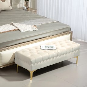HOMCOM Bancă cu Husă Capitonată, Bancă Tapițată din Catifea cu Picioare Metalice, 118x45x42 cm, Bej | Aosom Romania