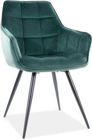 Scaun tapitat stofa catifelata LILIA, verde/negru, 59x45x90 cm