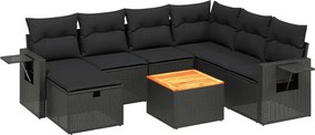 vidaXL Set mobilier de grădină cu perne, 8 piese, negru, poliratan