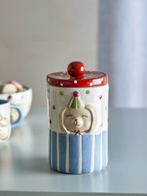 Borcan cu capac din ceramică artizanală, multicolor, pictat manual cu iepuraș, 10,5x17,5 cm, 720 ml, „Party"