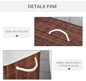 HOMCOM Coș de Rufe din Bambus Rezistent la Apă, 100L, 2 Compartimente, Manere Laterale din Frânghie, Design Elegant | Aosom Romania