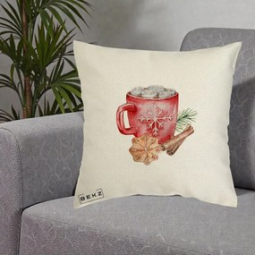 Perna Decorativa Cacao de Iarna cu Biscuit, 40x40 cm, Ecru, Husa Detasabila, Perna Inclusa, BEKZ®