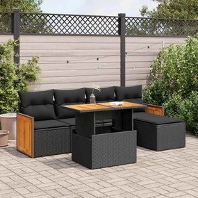 3327695 vidaXL Set mobilier grădină perne 6 piese negru poliratan/lemn acacia