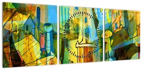 Tablou - Arhitectură, abstractizare cubistă (cu ceas) (90x30 cm)