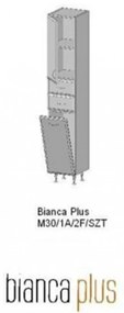 Dulap înalt Bianca Plus 30 cu 1 ușă, 2 sertare, suport pentru rufe, alb lucios, dreapta