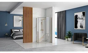 Cabina dus cu cadita de dus pentagonala si usa batanta Rea Diamond 90x90 auriu - negru