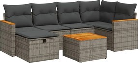 vidaXL Set canapele de grădină, 7 piese, cu perne, gri, poliratan