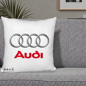 Perna Personalizata cu emblema Audi, 40x40 cm, Alb Pufos, Husa Detasabila, Perna Inclusa, BEKZ®