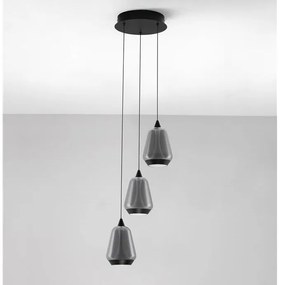 Lustra moderna cu 3 pendule LED, Metal, Sticla, Fumuriu, ALISH