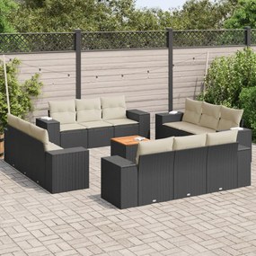 vidaXL Set mobilier de grădină cu perne, 13 piese, negru, poliratan