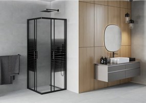 Mexen Rio cabina de duș pătrată 90 x 90 cm, dungi negre, neagră - 860-090-090-70-20