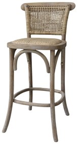 Scaun de bar, din lemn de cauciuc, rattan si rachita, cu aspect vintage, Old French