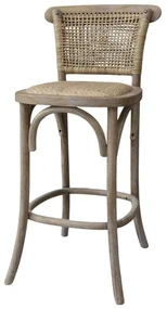 Scaun de bar, din lemn de cauciuc, rattan si rachita, cu aspect vintage, Old French