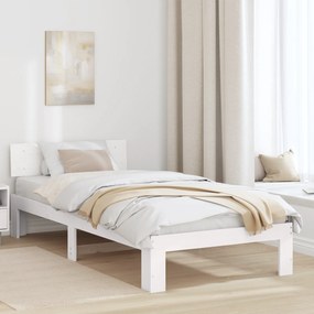 vidaXL Cadru de pat cu spătar alb 75x190 cm din lemn masiv de pin