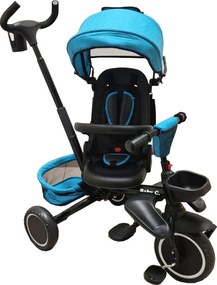 Tricicleta pliabila cu copertina Baby Care™ Folding Trike, Roti din spuma cauciucata EVA, Pedale si maner pentru parinti, Scaun reversibil cu rotire