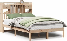 vidaXL Pat cu bibliotecă fără saltea, 135x190 cm, lemn masiv de pin