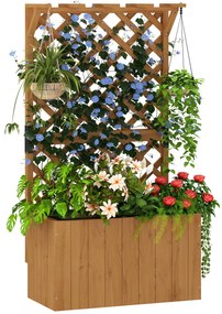 Outsunny Pat de Grădină Ridicat din Lemn cu Spalier și Pergolă 64x33x122 cm | Aosom Romania