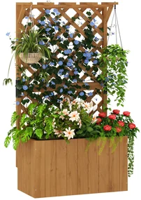 Outsunny Pat de Grădină Ridicat din Lemn cu Spalier și Pergolă 64x33x122 cm | Aosom Romania
