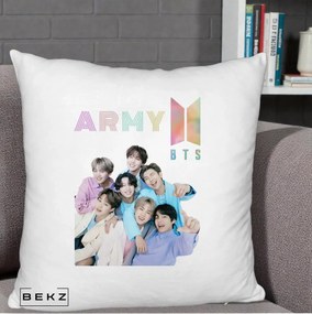 Perna Personalizata K-pop BTS ARMY Fotografie Grup Veseli, 40x40 cm, Alb Pufos, Husa Detasabila, Perna Inclusa, BEKZ®