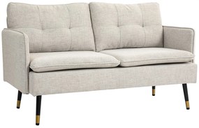 HOMCOM Divano 2 Posti in Tessuto Effetto Lino con Braccioli e Cuscini Imbottiti, Divanetto 2 Posti Moderno con Gambe in Acciaio, per Ufficio, Soggiorno, Salotto e Camera da Letto, 139x68x80 cm, Crema | Aosom Romania