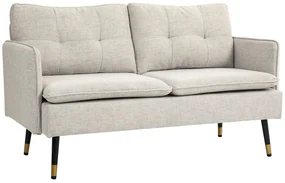 HOMCOM Divano 2 Posti in Tessuto Effetto Lino con Braccioli e Cuscini Imbottiti, Divanetto 2 Posti Moderno con Gambe in Acciaio, per Ufficio, Soggiorno, Salotto e Camera da Letto, 139x68x80 cm, Crema | Aosom Romania