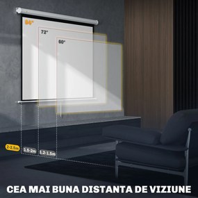 HOMCOM Ecran de Proiecție 84 Inch Format 4:3, Ecran Rulabil cu Unghi de 160° și Montare pe Tavan sau Perete, 181x8x138 cm, Alb | Aosom Romania