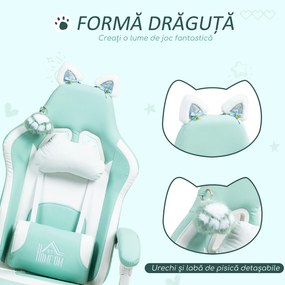 Scaun de Gaming Reclinabil HOMCOM cu Suport pentru Picioare și Perne, din Piele Artificială și Spumă, 65x62x116-124 cm, Albastru și Alb | Aosom Romania
