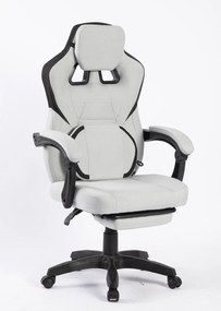 Scaun gaming, suport lombar cu masaj, rabatabil 90°-135°, suport picioare, material textil respirabil, Gri deschis