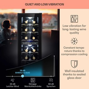 Klarstein Shiraz 12 Duo răcitor de vinuri Duo 2 zone 42L/12 sticle 5-12 / 12-18 °C Touch