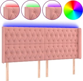 vidaXL Tăblie de pat cu LED, roz, 203x16x118/128 cm, catifea