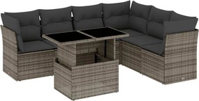 vidaXL Set canapele de grădină, 7 piese, cu perne, gri, poliratan