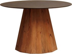 Masă dining rotundă din lemn, negru, 4–5 locuri, cu picior central fațetat, 76 x 120 cm, „Crete”