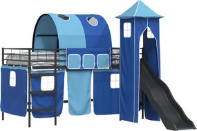 vidaXL Cadru de pat supraetajat pentru copii Negru și Albastru Metal