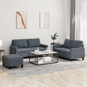vidaXL Set de canapele cu perne, 3 piese, gri închis, catifea