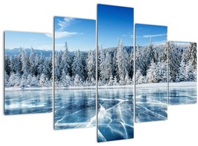 Tablou cu lacul înghețat și copacii înzăpeziți (150x105 cm)