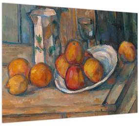 Tablou pe sticlă - Paul Cézanne, Still Life with Milk Jug and Fruit, reproducere (70x50 cm)