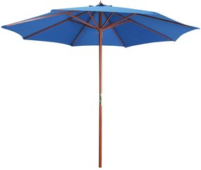 vidaXL Umbrelă de soare cu stâlp din lemn, albastru, 300 x 258 cm