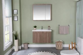 Set Mobilier Baie Bryce, Include Baza Lavoar, Lavoar și Corp cu Oglinda, 80 cm, Nuc