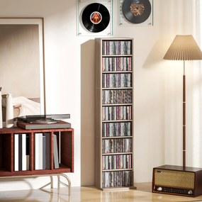 HOMCOM Raft pentru CD-uri cu 6 Rafturi Ajustabile, Capacitate 260 CD-uri/120 DVD-uri, 33x24x140 cm, Lemn Natural | Aosom Romania