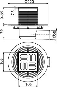 Sifon pardoseala 105Ã 105 50 mm iesire laterala, gratar din otel inoxidabil, sistem de retinere a mirosurilor umed APV101