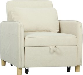 HOMCOM Fotoliu extensibil 3 în 1 fotoliu transformabil cu funcție de pat, șezut lat pentru living, Bej | Aosom Romania