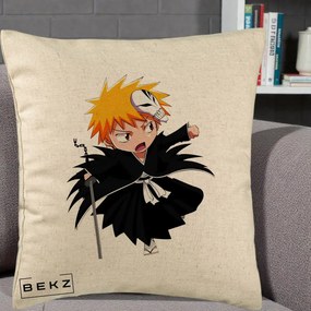 Perna Personalizata Bleach Ichigo Chibi cu Masca, 40x40 cm, Bej, Husa Detasabila, Perna Inclusa, BEKZ®