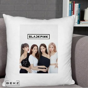 Perna Personalizata K-pop BLACKPINK Foto Grup-Negru, 40x40 cm, Alb Pufos, Husa Detasabila, Perna Inclusa, BEKZ®