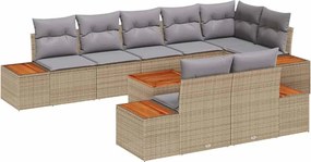 vidaXL Set de canapele pentru grădină cu pernă 9 pcs Bej Rattan poli