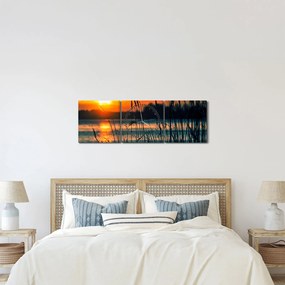 Tablou - Apus de soare la lac (cu ceas) (90x30 cm)