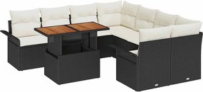 vidaXL Set de canapele pentru grădină 9 pcs Negru Rattan poli