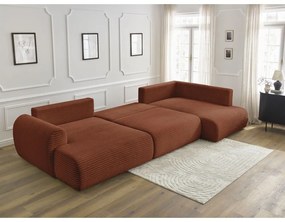 Colțar cărămiziu extensibil/cu spațiu de depozitare cu tapițerie din catifea reiată (cu colț pe partea dreaptă/în formă de "U") Lucien – Bobochic Paris