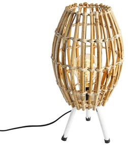 Lampă de masă rustică cu trepied din bambus alb - Canna Capsule